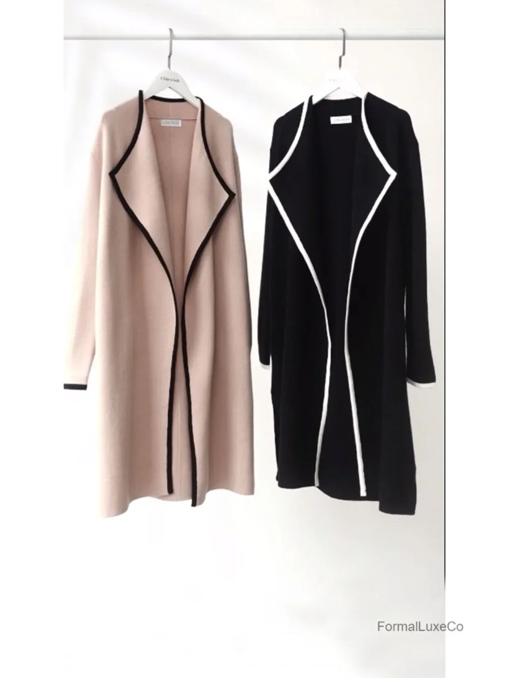 CHICWISH Women Contrast Edge Open Front Knit Cardigan Lightweight Long